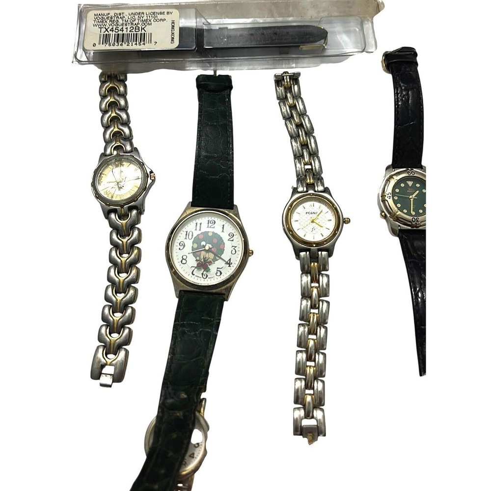 Womens Watch Lot 7pc Fossil Timex Etnies Silver Gold Tone Leather Metal Straps - Picture 1 of 4